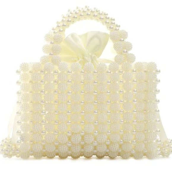 HANDMADE PEARL BEADED EVENING HANDBAG TOP HANDLE PURSE WITH INNERBAG & DUSTBAG - Picture 7 of 10